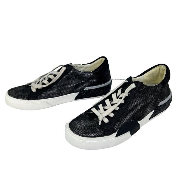 Dolce Vita Zina Sneakers Gunmetal Glitter Leather Tennis Shoes Lace Up Glam 6.5 - Picture 2 of 10